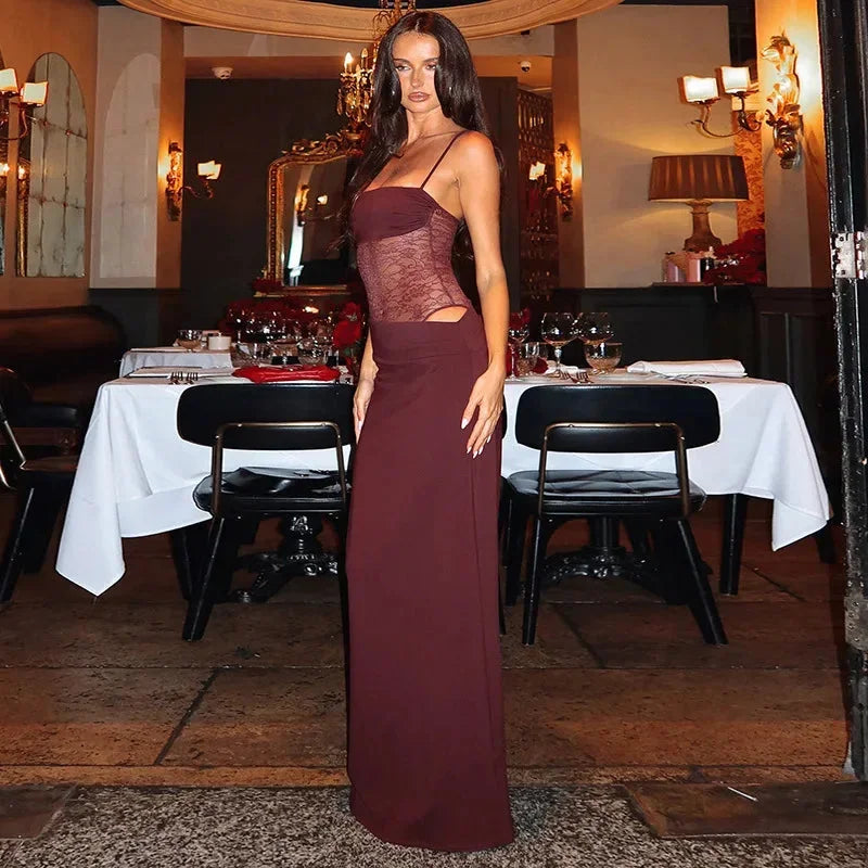 Elegant Strapless Lace Maxi Dress for Women