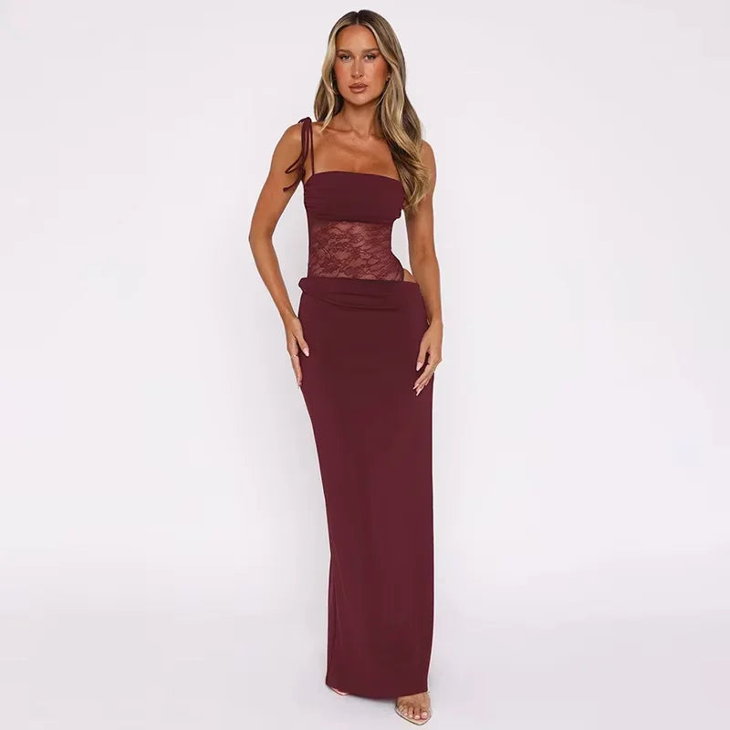 Elegant Strapless Lace Maxi Dress for Women