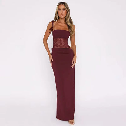Elegant Strapless Lace Maxi Dress for Women