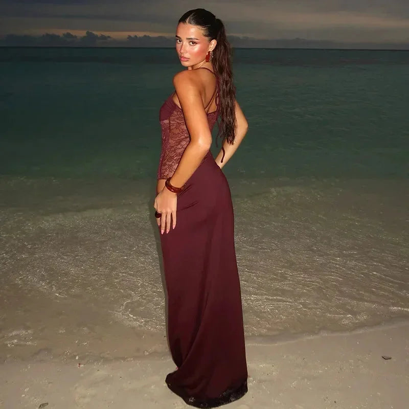 Elegant Strapless Lace Maxi Dress for Women