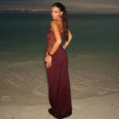 Elegant Strapless Lace Maxi Dress for Women