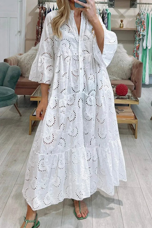 Women’s Embroidered Boho Flowy Maxi Dress