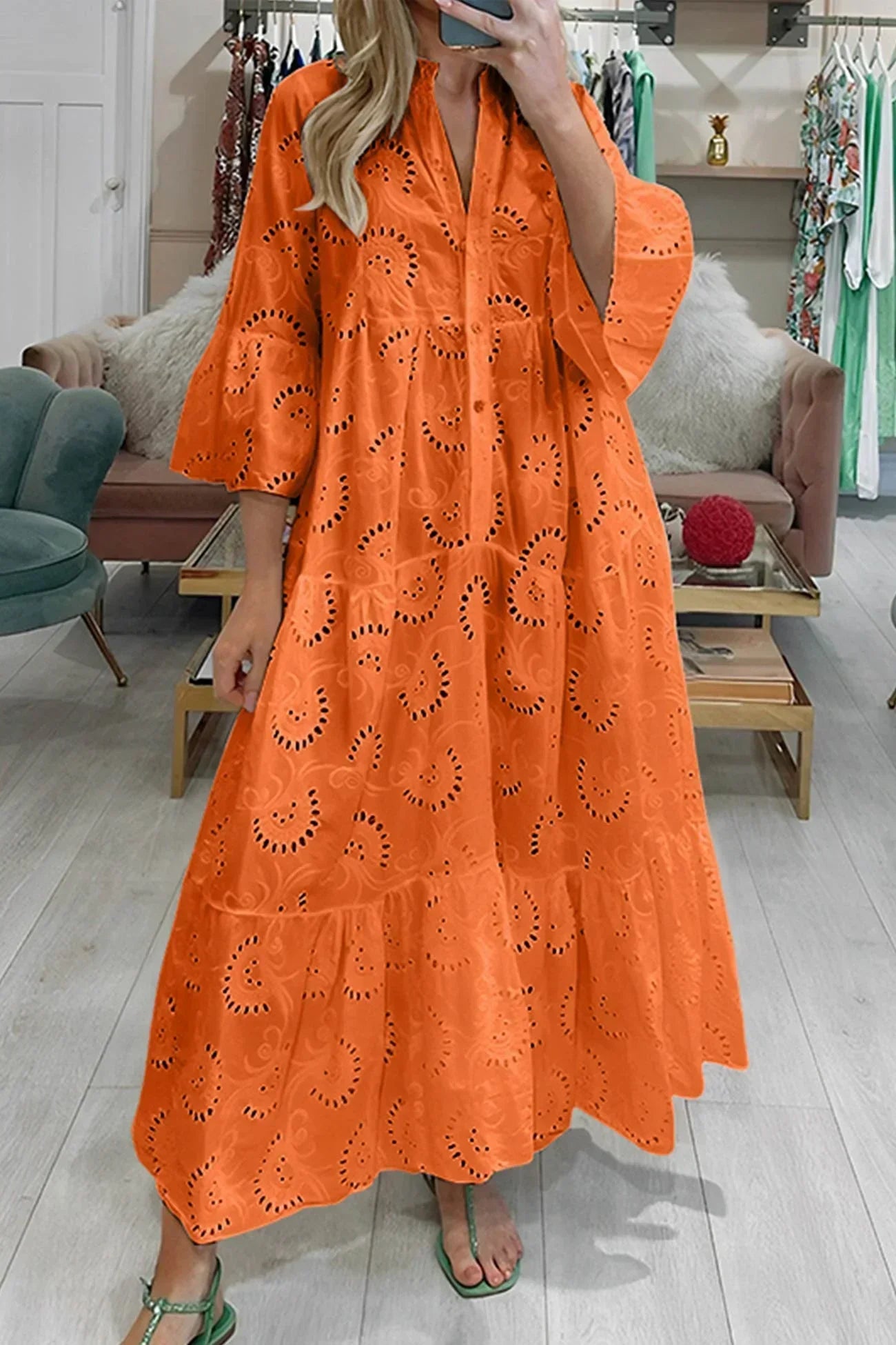Women’s Embroidered Boho Flowy Maxi Dress