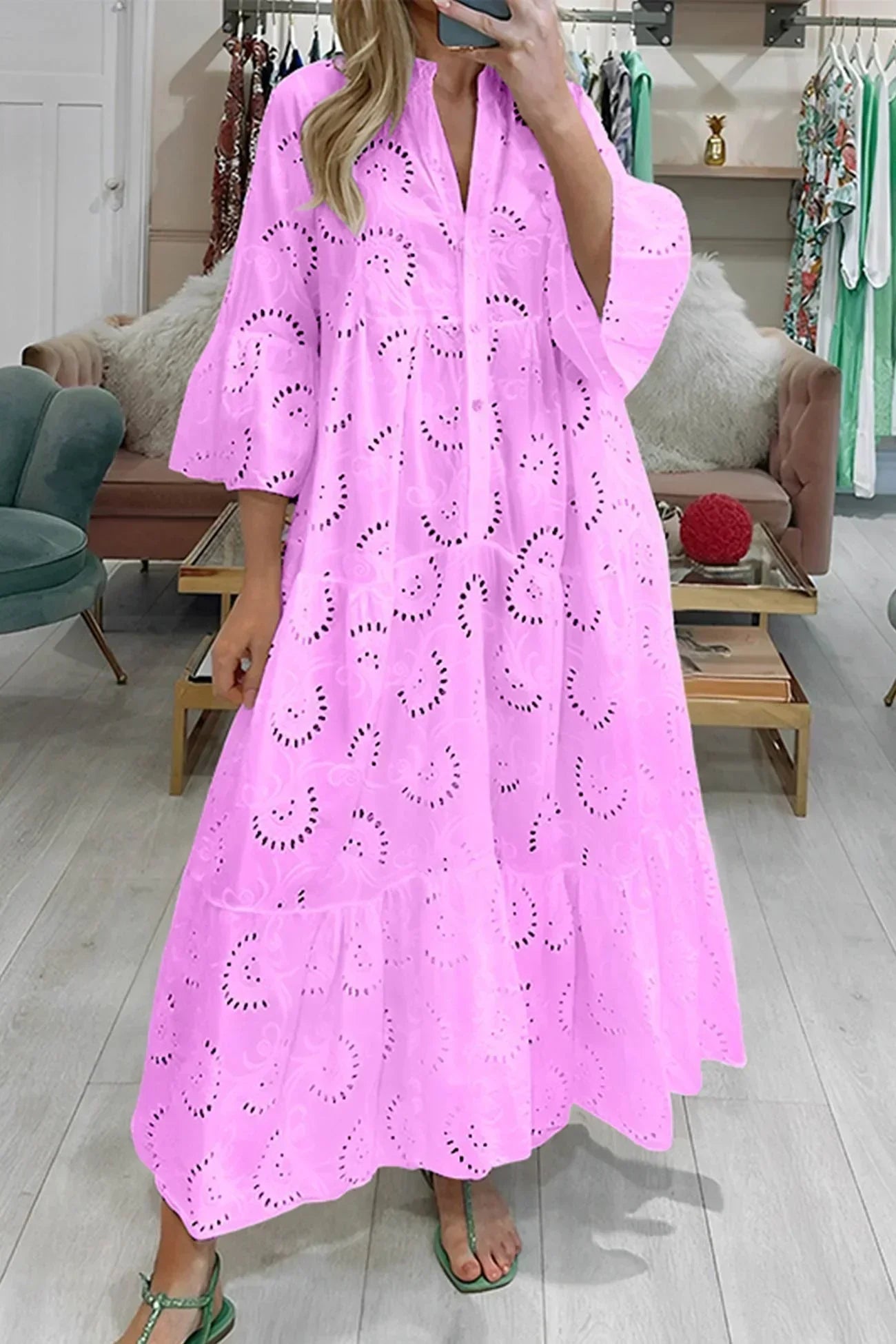 Women’s Embroidered Boho Flowy Maxi Dress