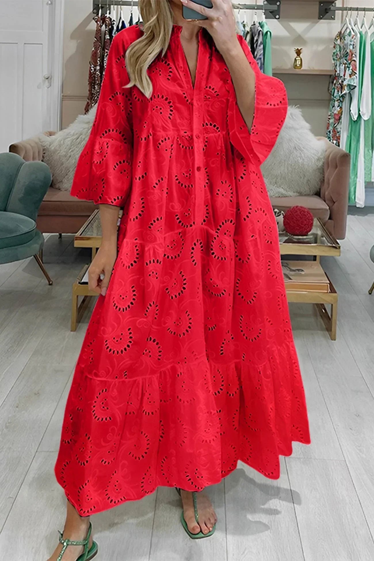 Women’s Embroidered Boho Flowy Maxi Dress