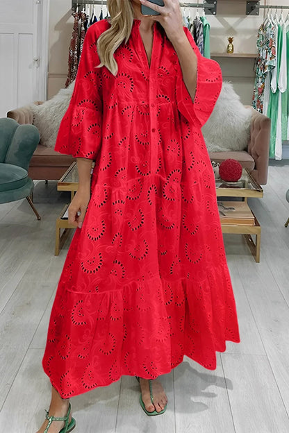 Women’s Embroidered Boho Flowy Maxi Dress