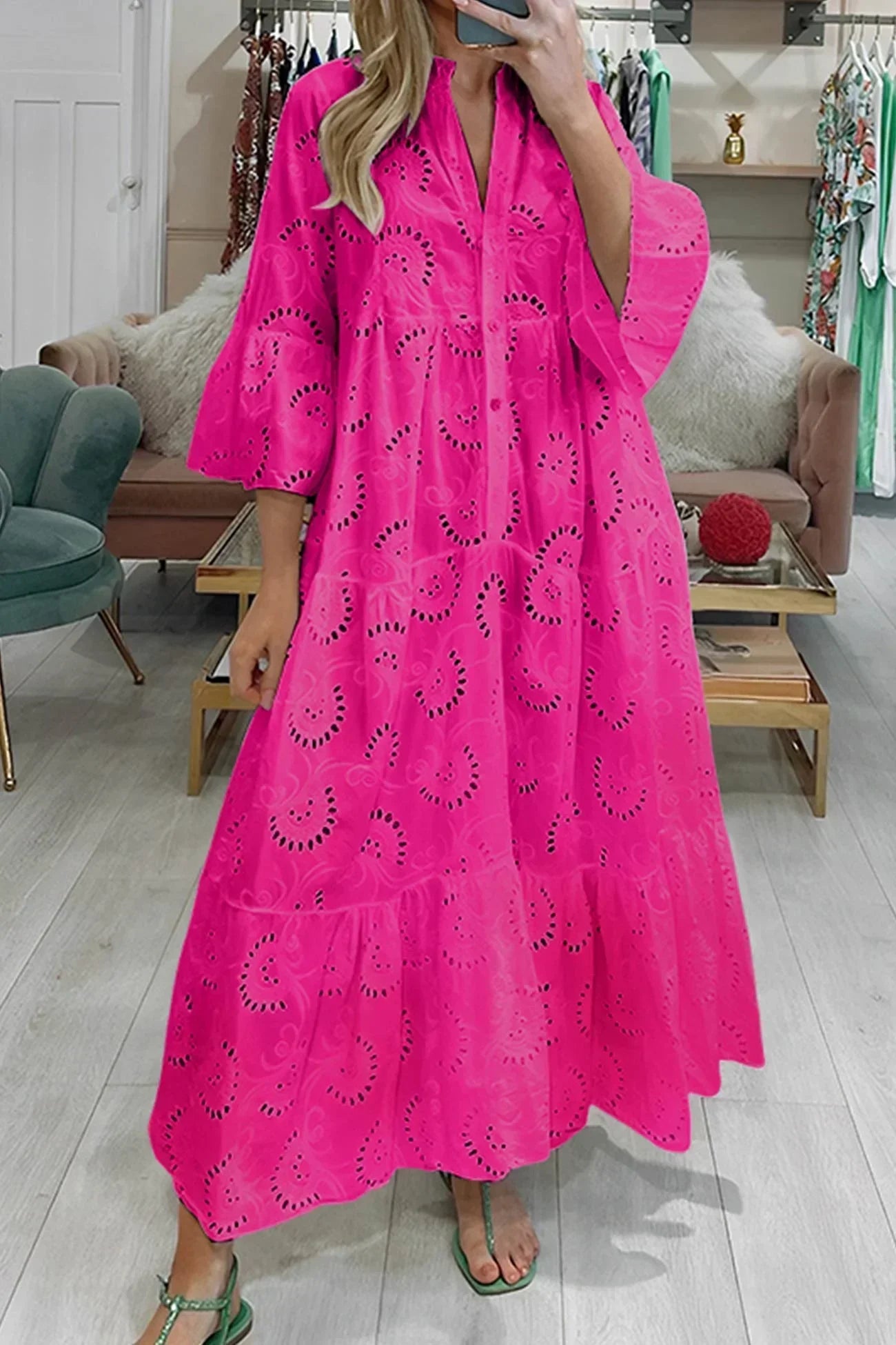 Women’s Embroidered Boho Flowy Maxi Dress