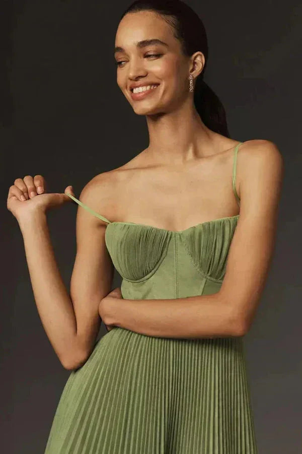 Pleated Bustier Midi Dress for Women