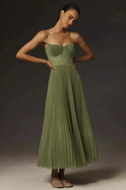 Pleated Bustier Midi Dress for Women