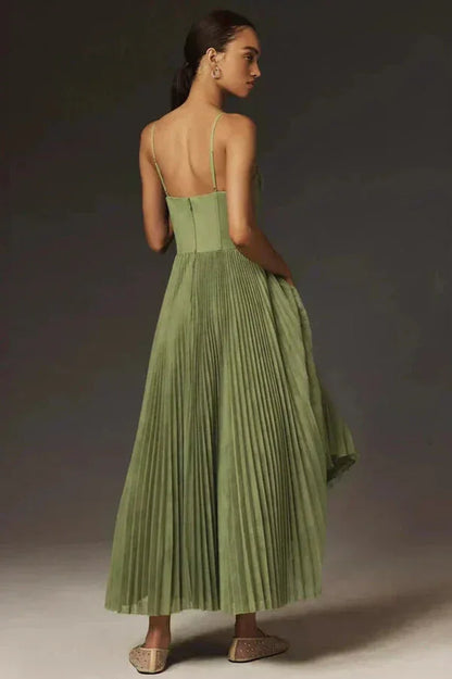 Pleated Bustier Midi Dress for Women
