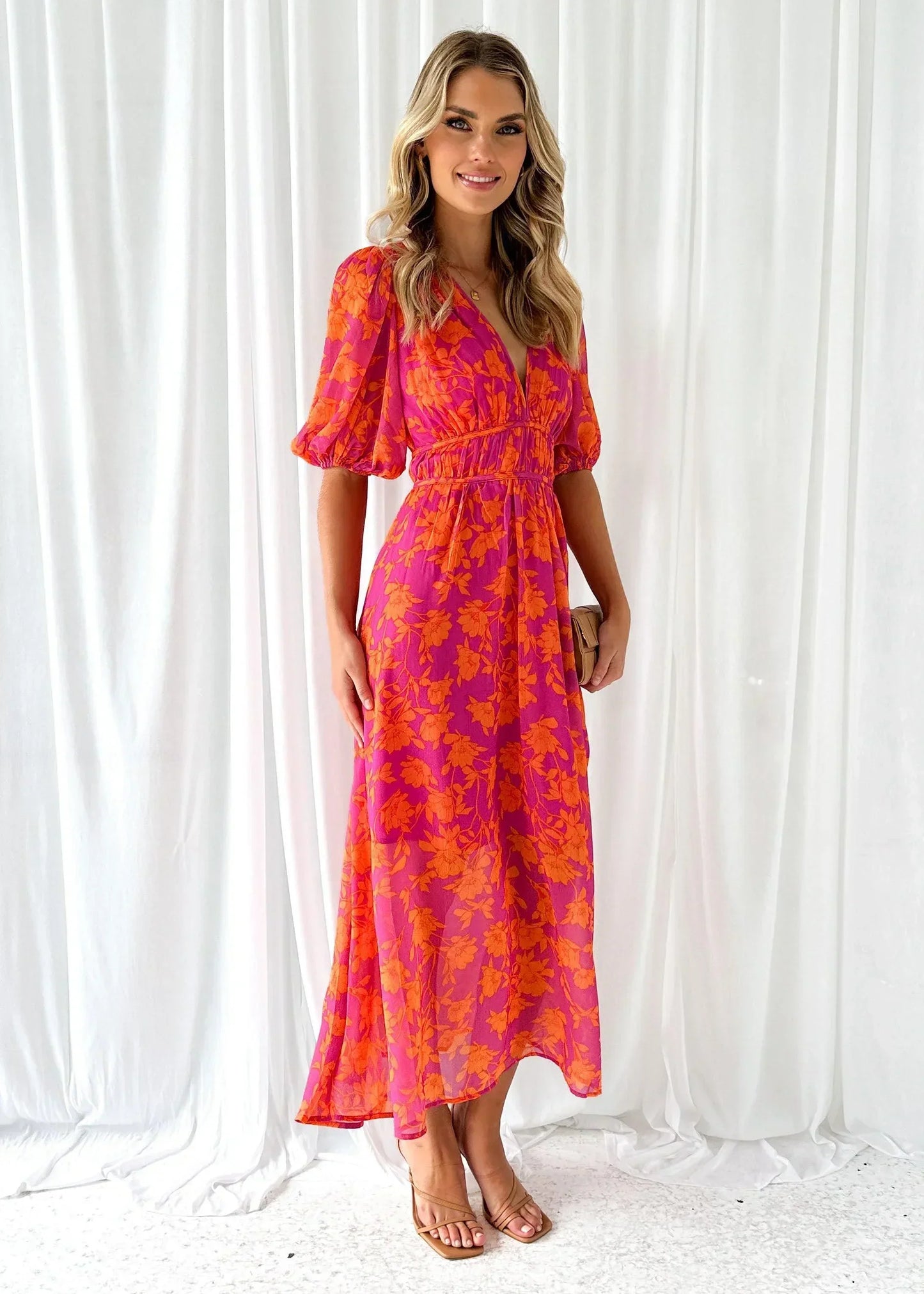 Women’s Floral Flowy V-Neck Midi Dress