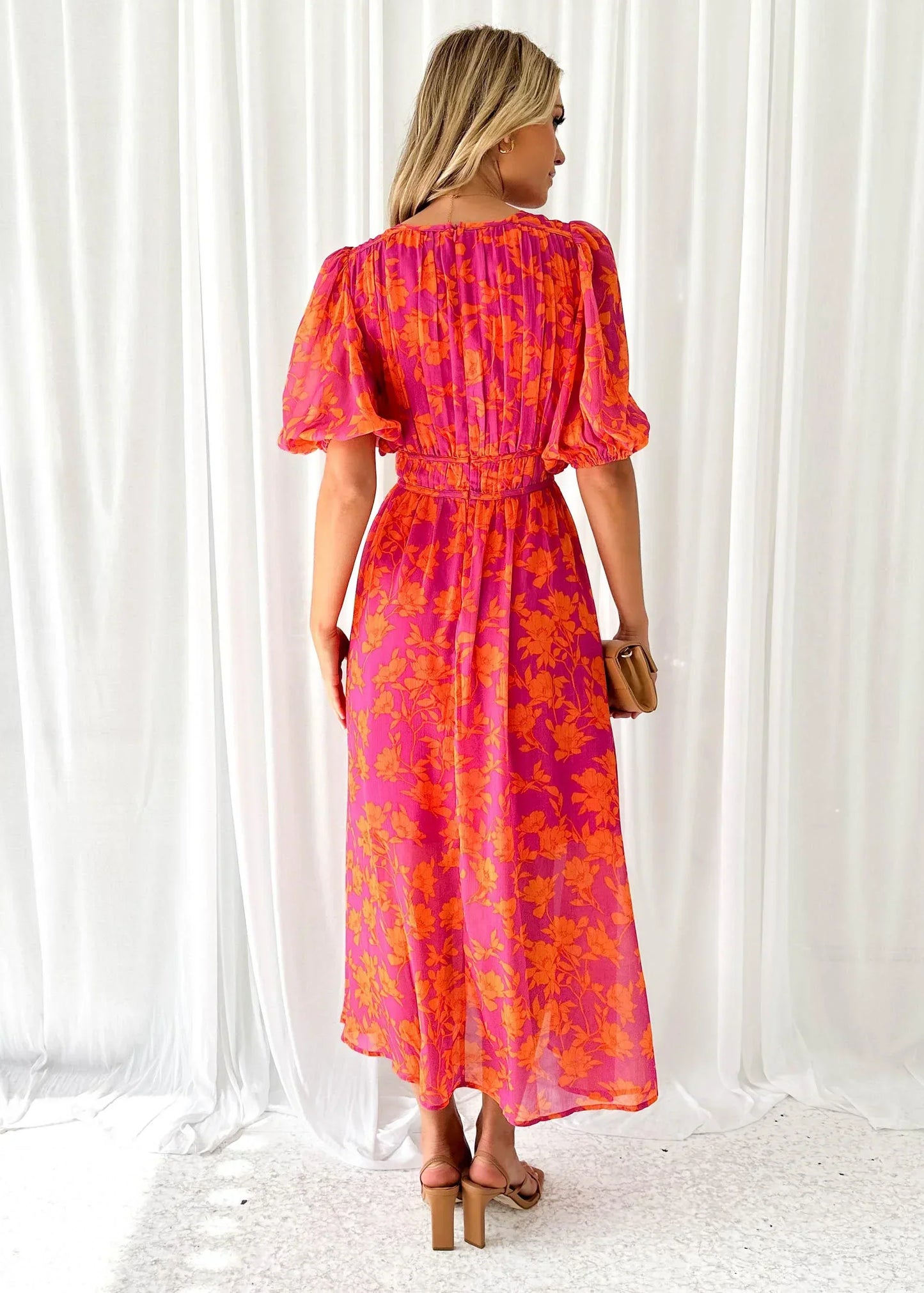 Women’s Floral Flowy V-Neck Midi Dress