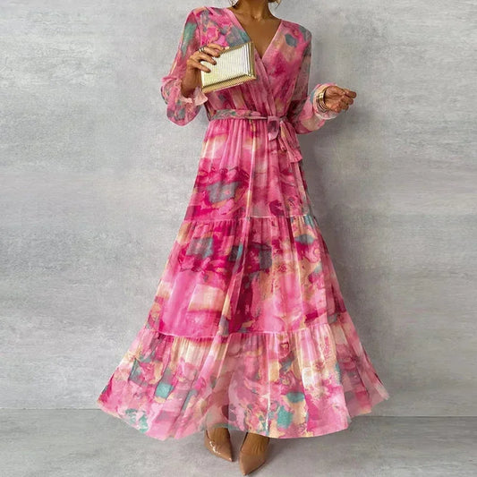 Women’s Floral Flowing Maxi Dress with Long Sleeves
