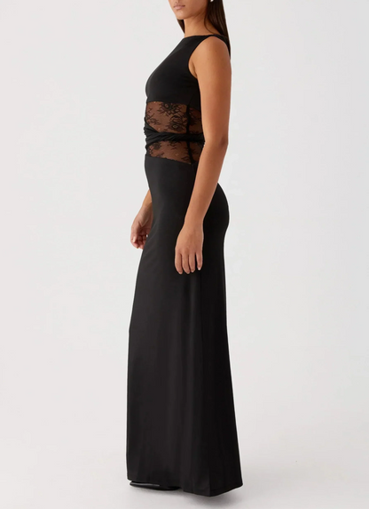 Women’s Sleeveless Maxi Dress with Sheer Lace Detail