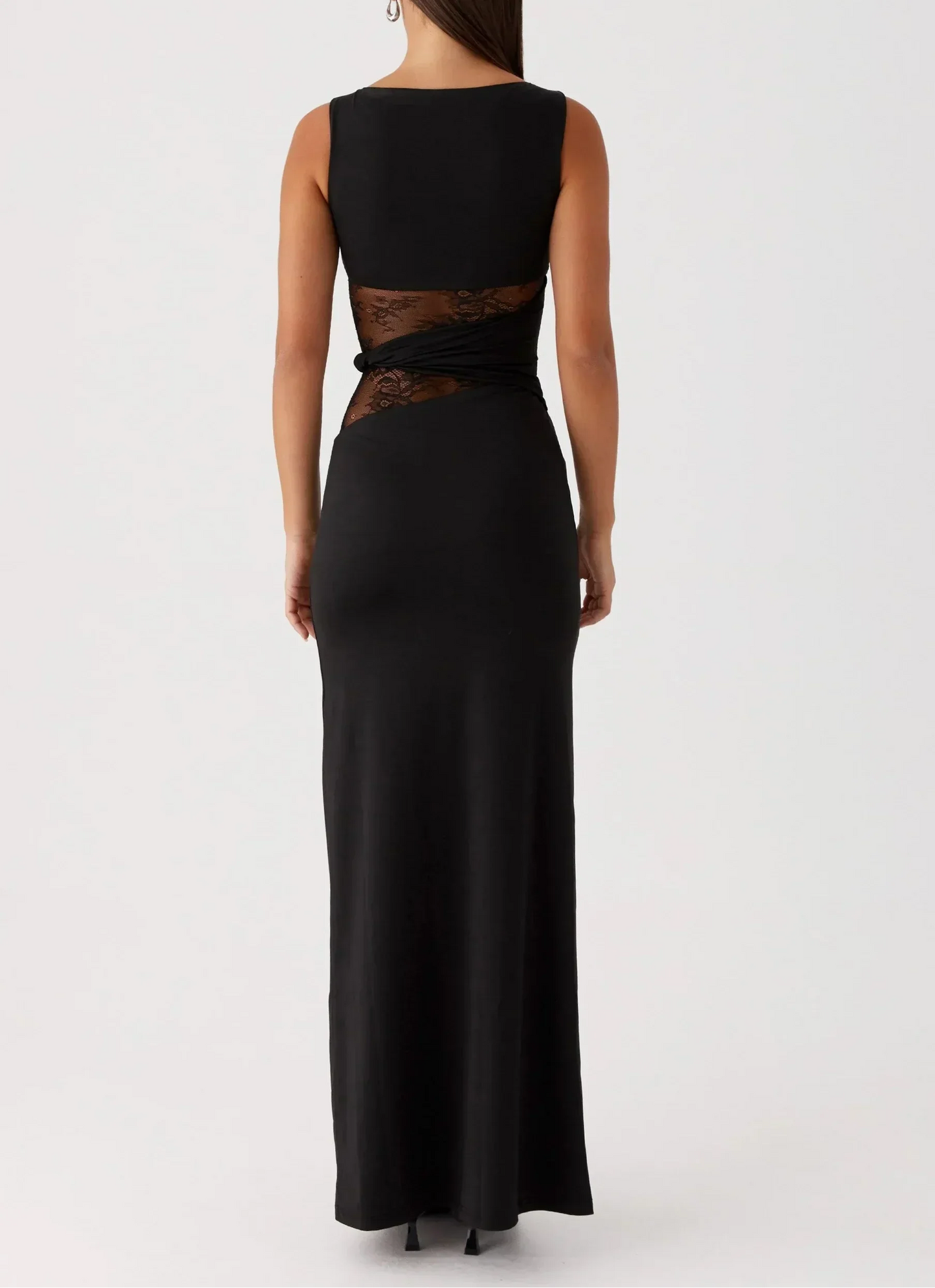 Women’s Sleeveless Maxi Dress with Sheer Lace Detail