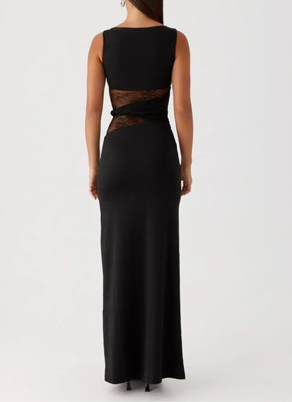 Women’s Sleeveless Maxi Dress with Sheer Lace Detail