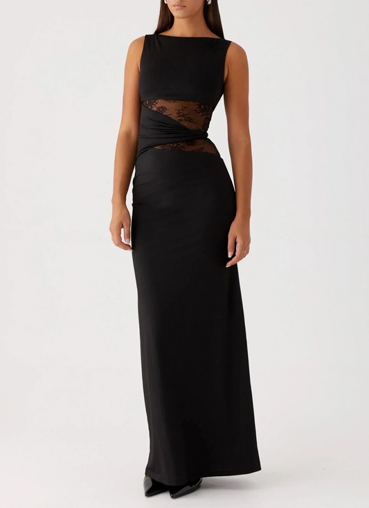 Women’s Sleeveless Maxi Dress with Sheer Lace Detail