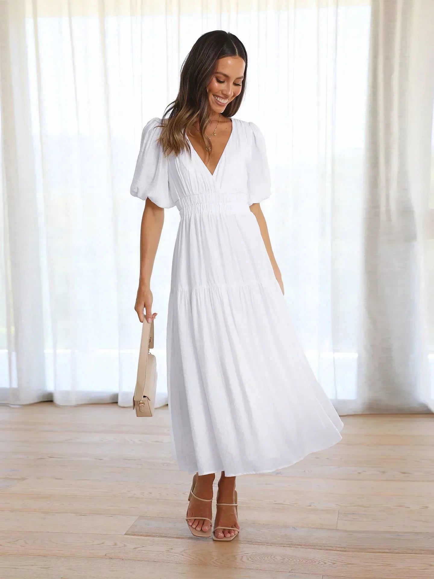 Flowy V-Neck Midi Dress for Women