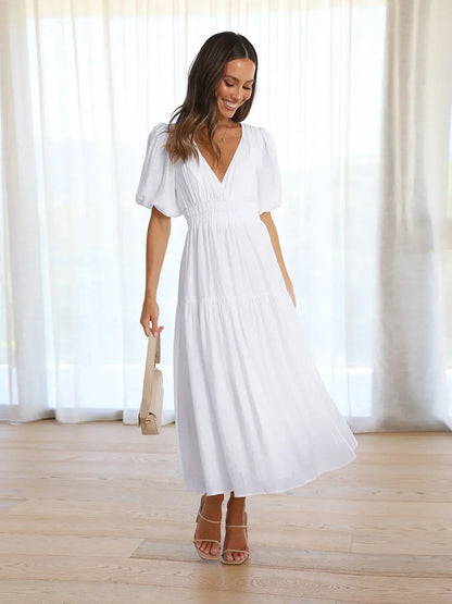 Flowy V-Neck Midi Dress for Women