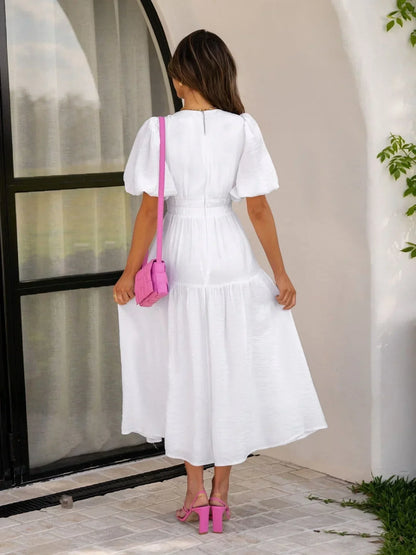 Flowy V-Neck Midi Dress for Women