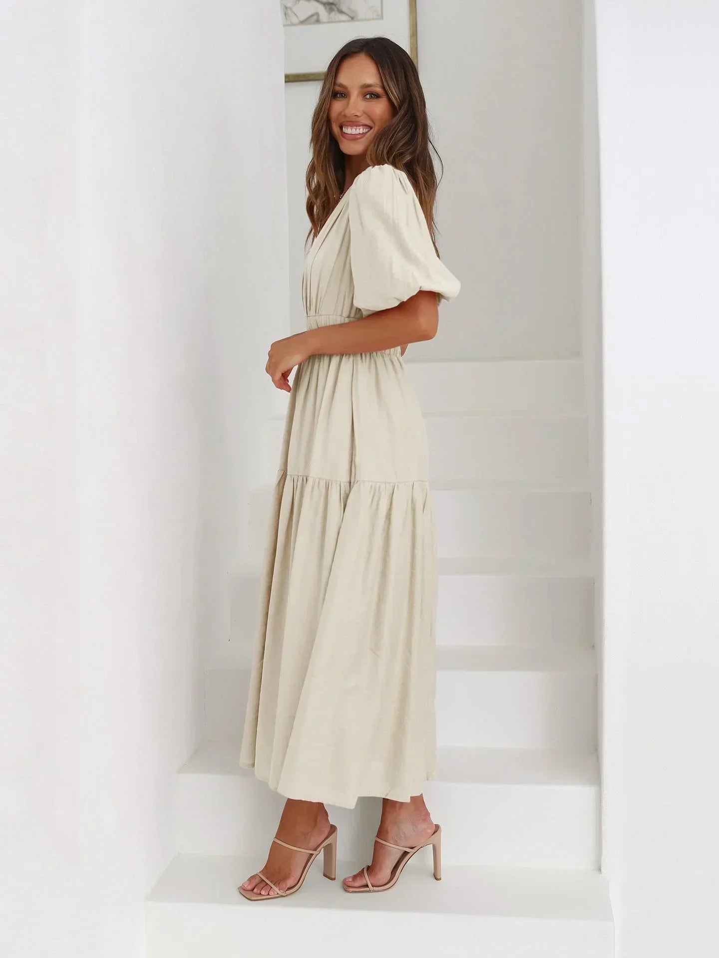 Flowy V-Neck Midi Dress for Women