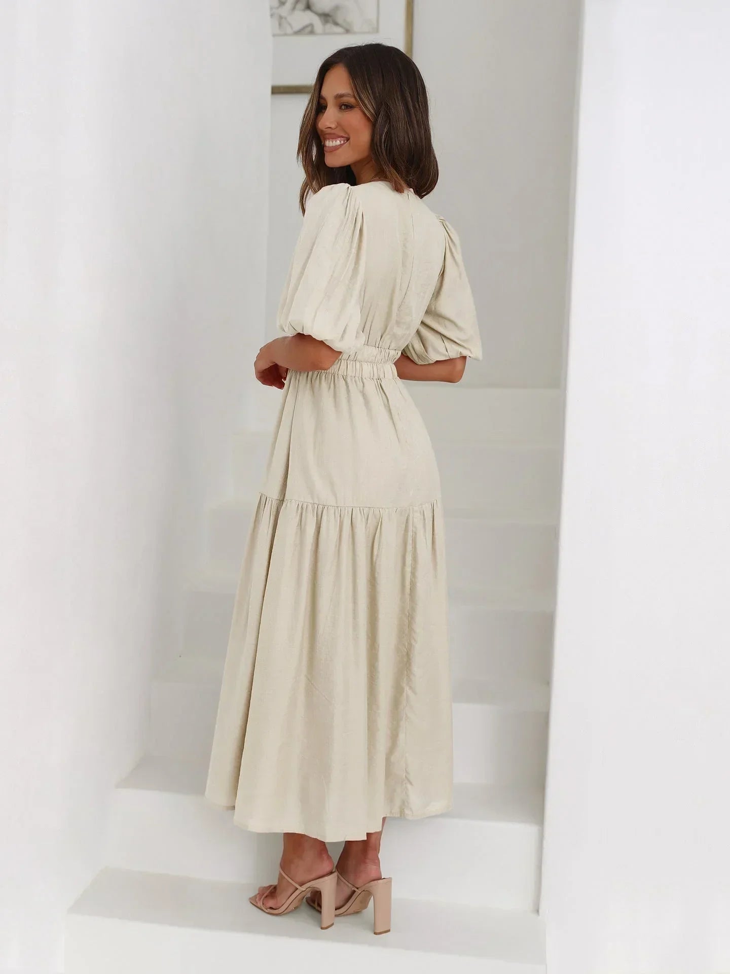 Flowy V-Neck Midi Dress for Women