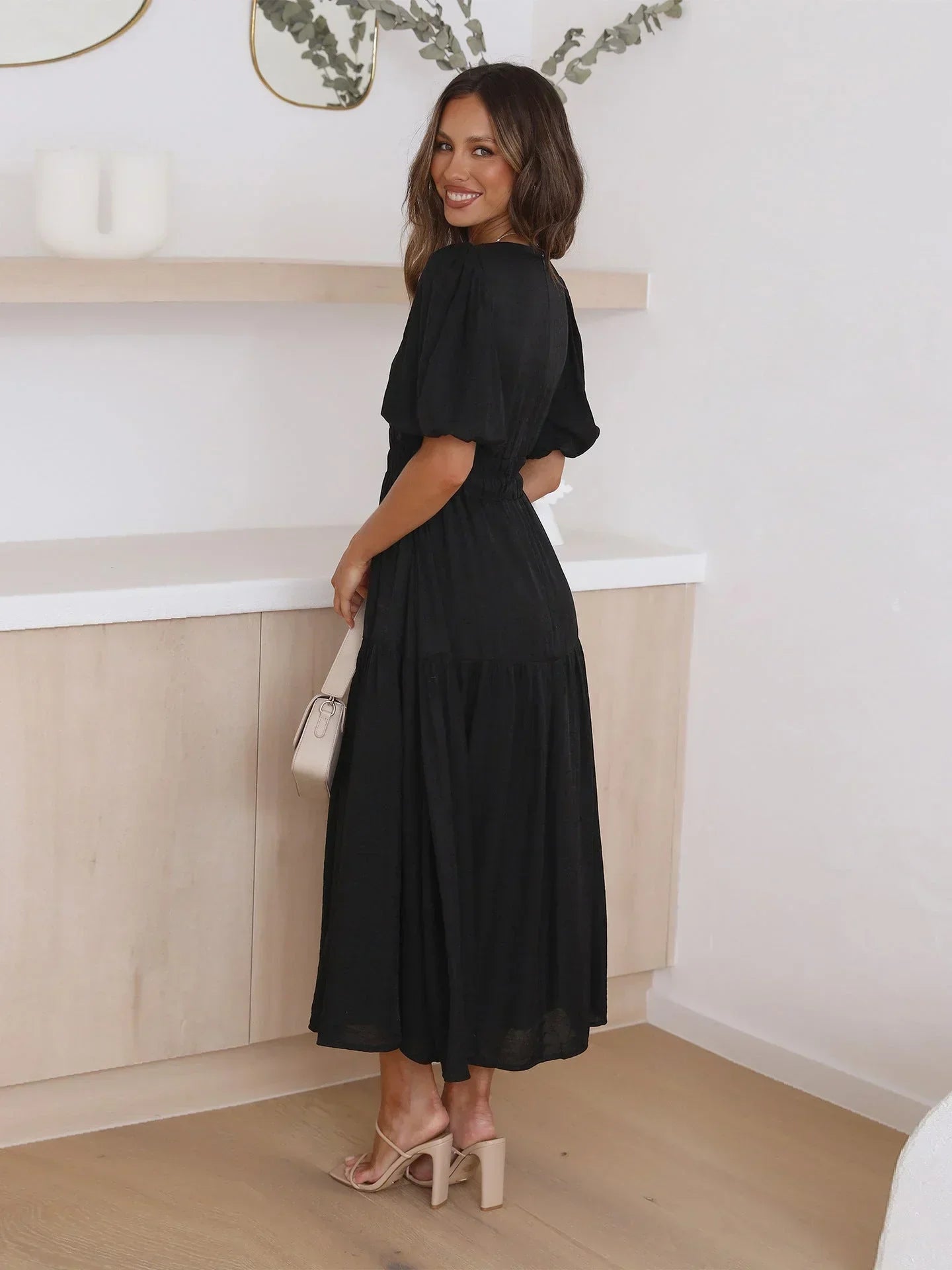 Flowy V-Neck Midi Dress for Women