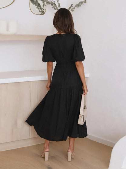Flowy V-Neck Midi Dress for Women