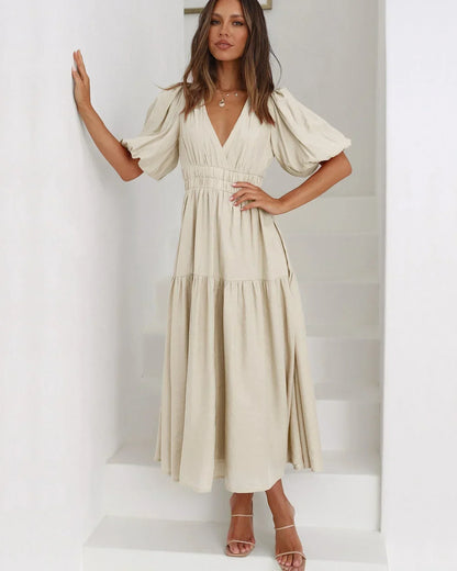 Flowy V-Neck Midi Dress for Women