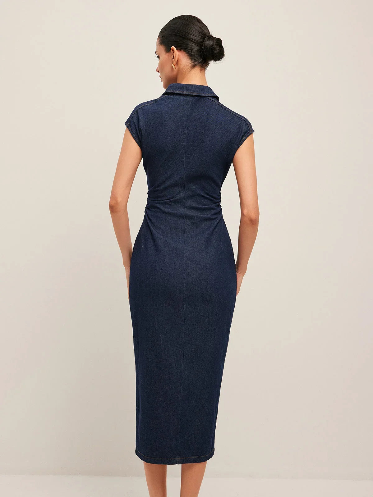 Women’s Button Front Cap Sleeve Midi Dress