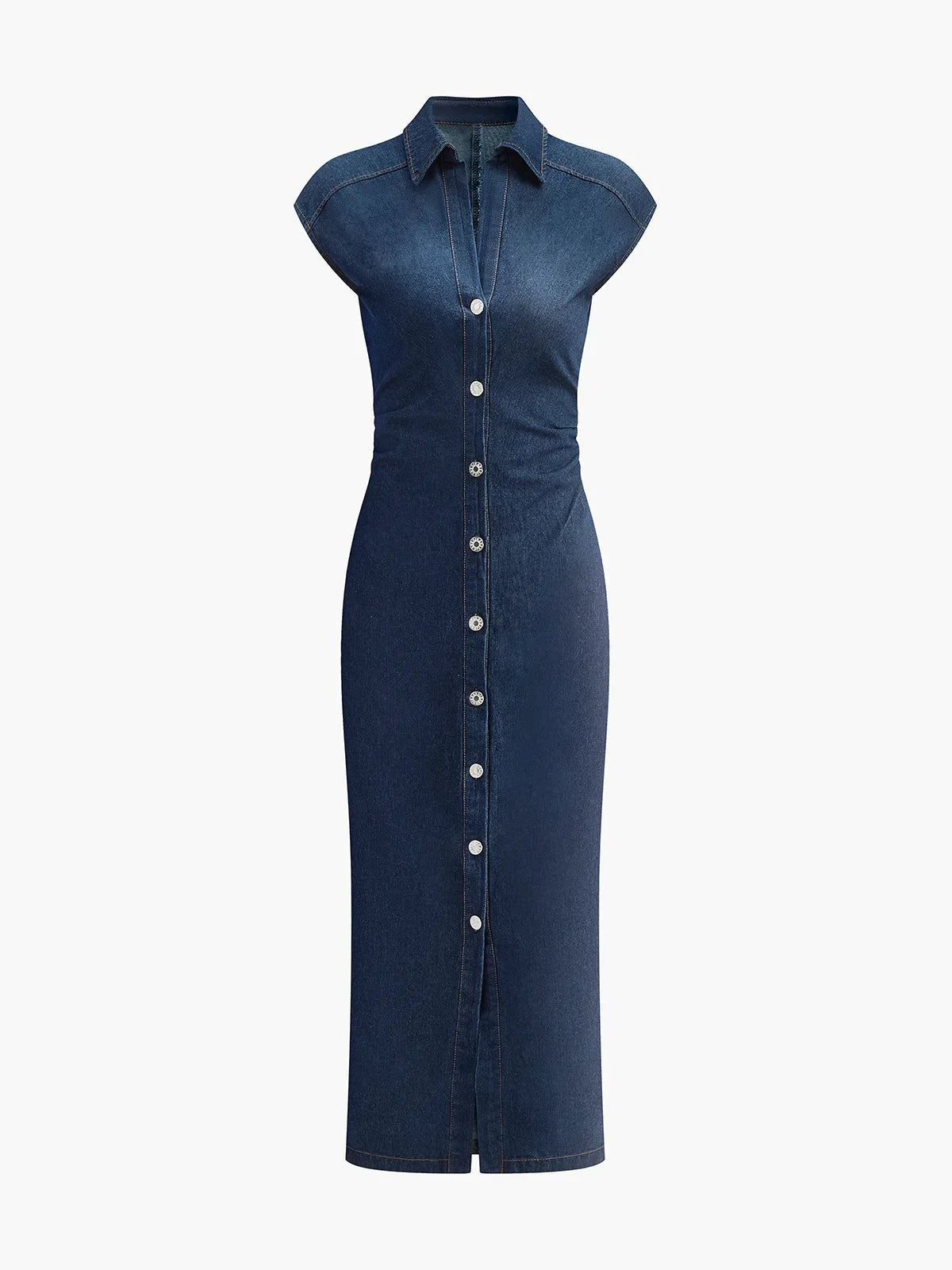 Women’s Button Front Cap Sleeve Midi Dress
