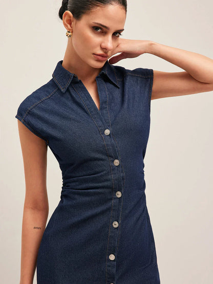 Women’s Button Front Cap Sleeve Midi Dress