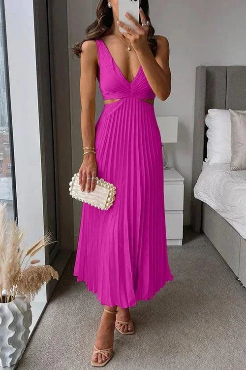 Women’s Pleated Cut-Out Sleeveless Midi Dress