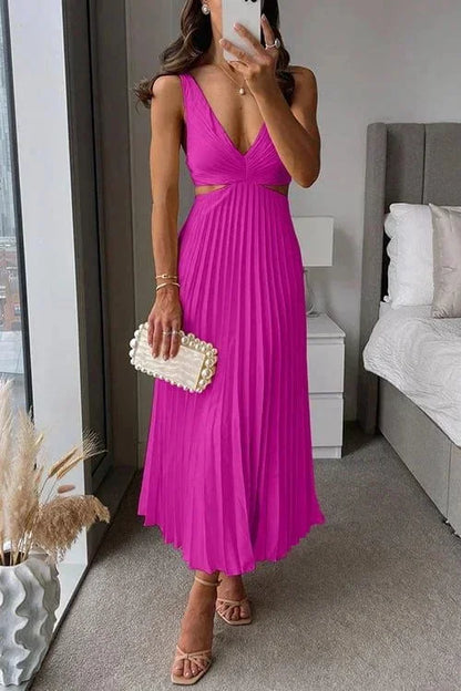 Women’s Pleated Cut-Out Sleeveless Midi Dress