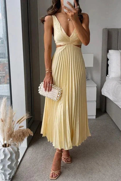 Women’s Pleated Cut-Out Sleeveless Midi Dress