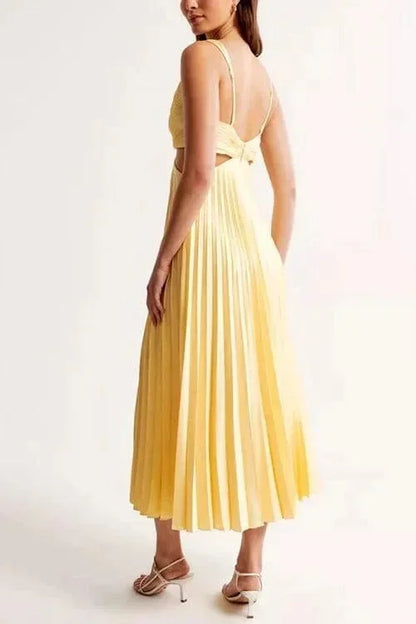 Women’s Pleated Cut-Out Sleeveless Midi Dress