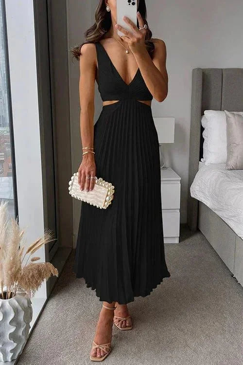 Women’s Pleated Cut-Out Sleeveless Midi Dress