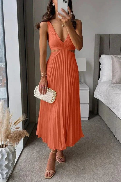 Women’s Pleated Cut-Out Sleeveless Midi Dress