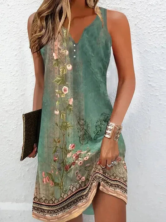 Printed Sleeveless Casual Mini Dress for Women