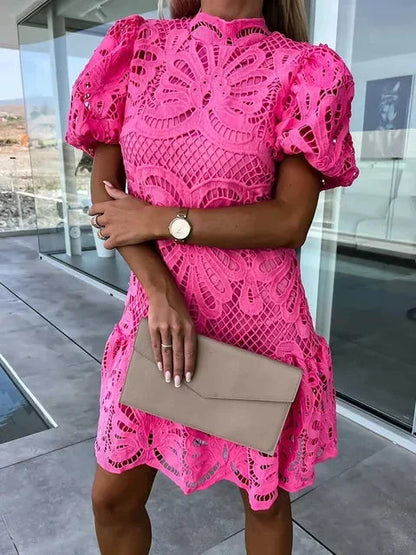 Women’s Lace Puff Sleeve Floral Mini Dress