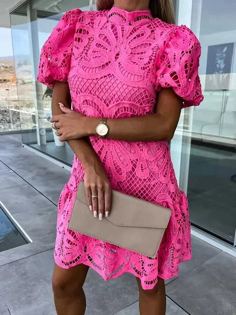 Women’s Lace Puff Sleeve Floral Mini Dress