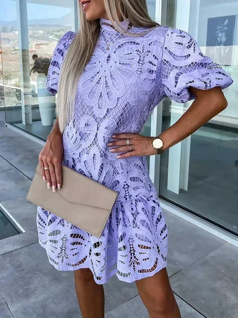 Women’s Lace Puff Sleeve Floral Mini Dress