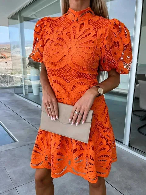 Women’s Lace Puff Sleeve Floral Mini Dress