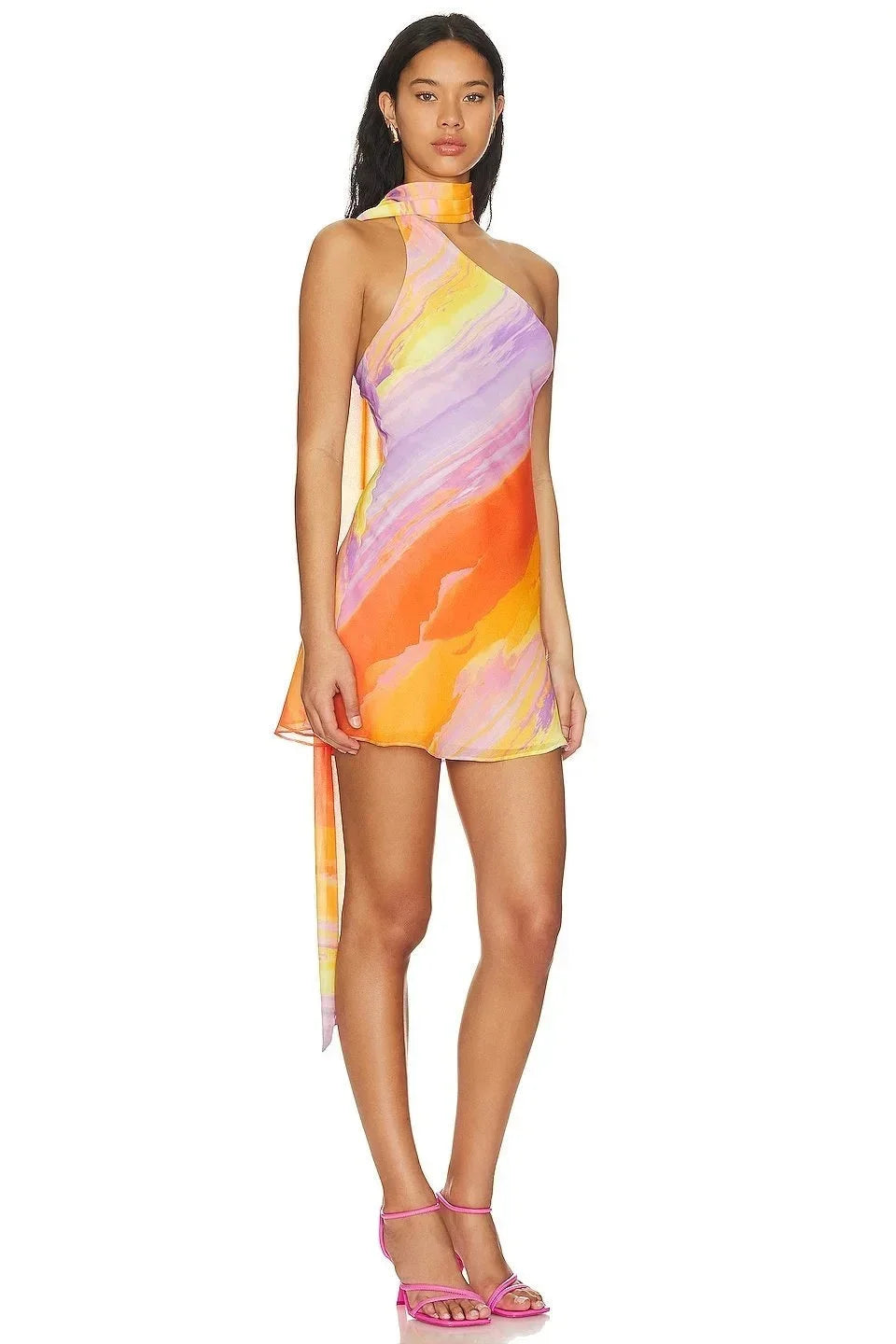 Women’s One Shoulder Printed Asymmetrical Mini Dress
