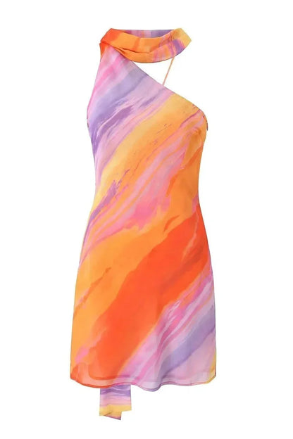 Women’s One Shoulder Printed Asymmetrical Mini Dress