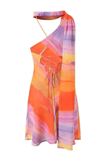 Women’s One Shoulder Printed Asymmetrical Mini Dress