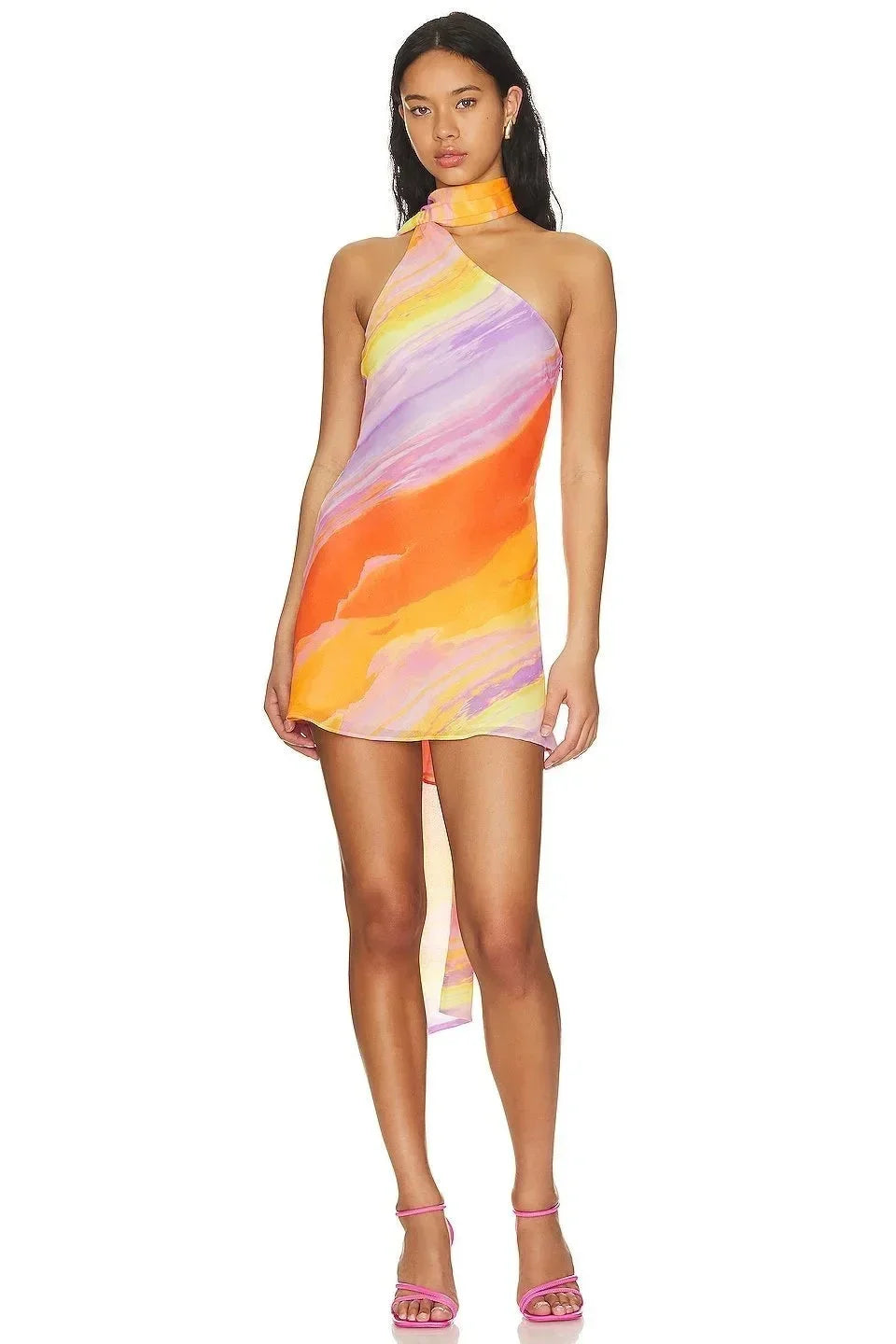 Women’s One Shoulder Printed Asymmetrical Mini Dress