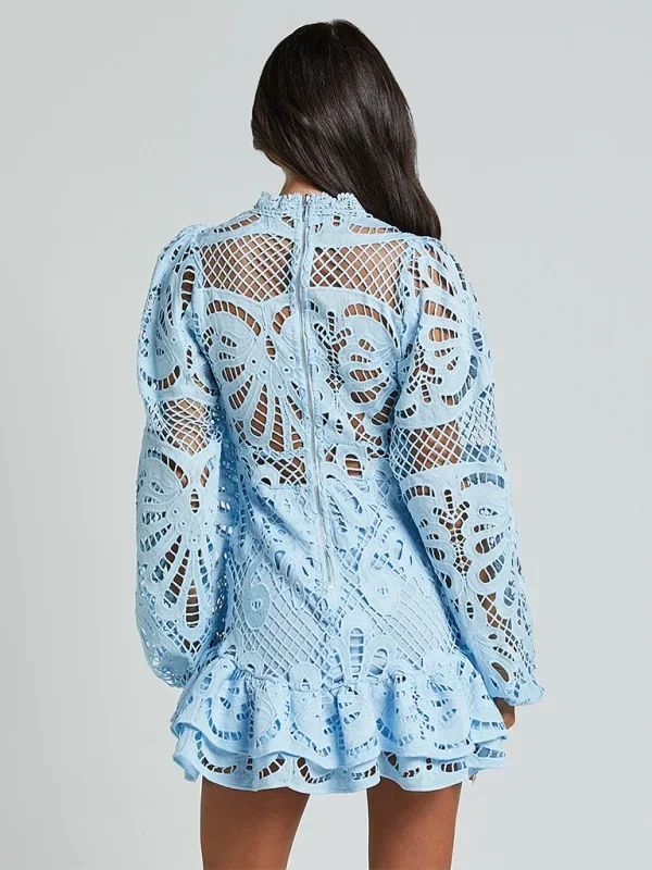 Women’s Elegant Long Sleeve Lace Mini Dress with Ruffle Hem