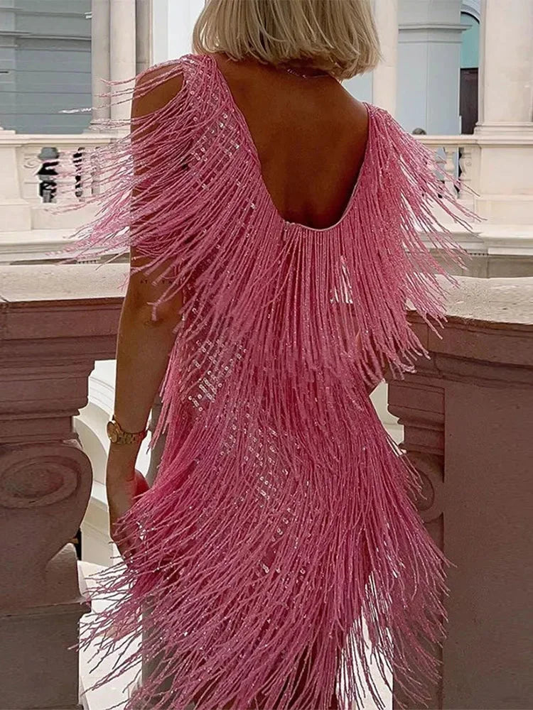 Women’s Shimmer Fringe Club Mini Dress