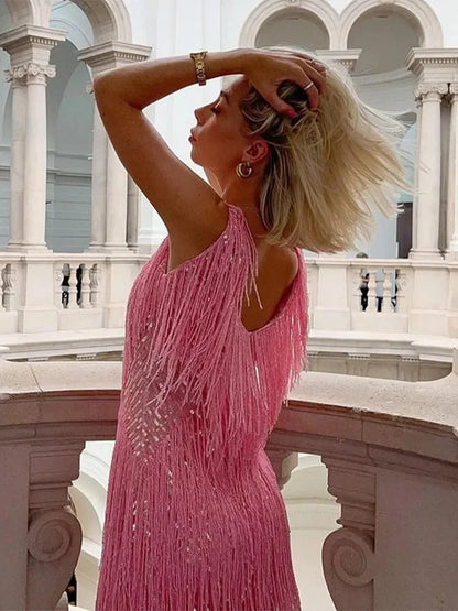 Women’s Shimmer Fringe Club Mini Dress